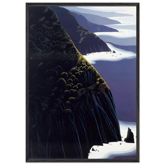 Gray Big Sur - Eyvind Earle Framed Art Print – Black Wooden Frame - Default Title - -Framed Art Print