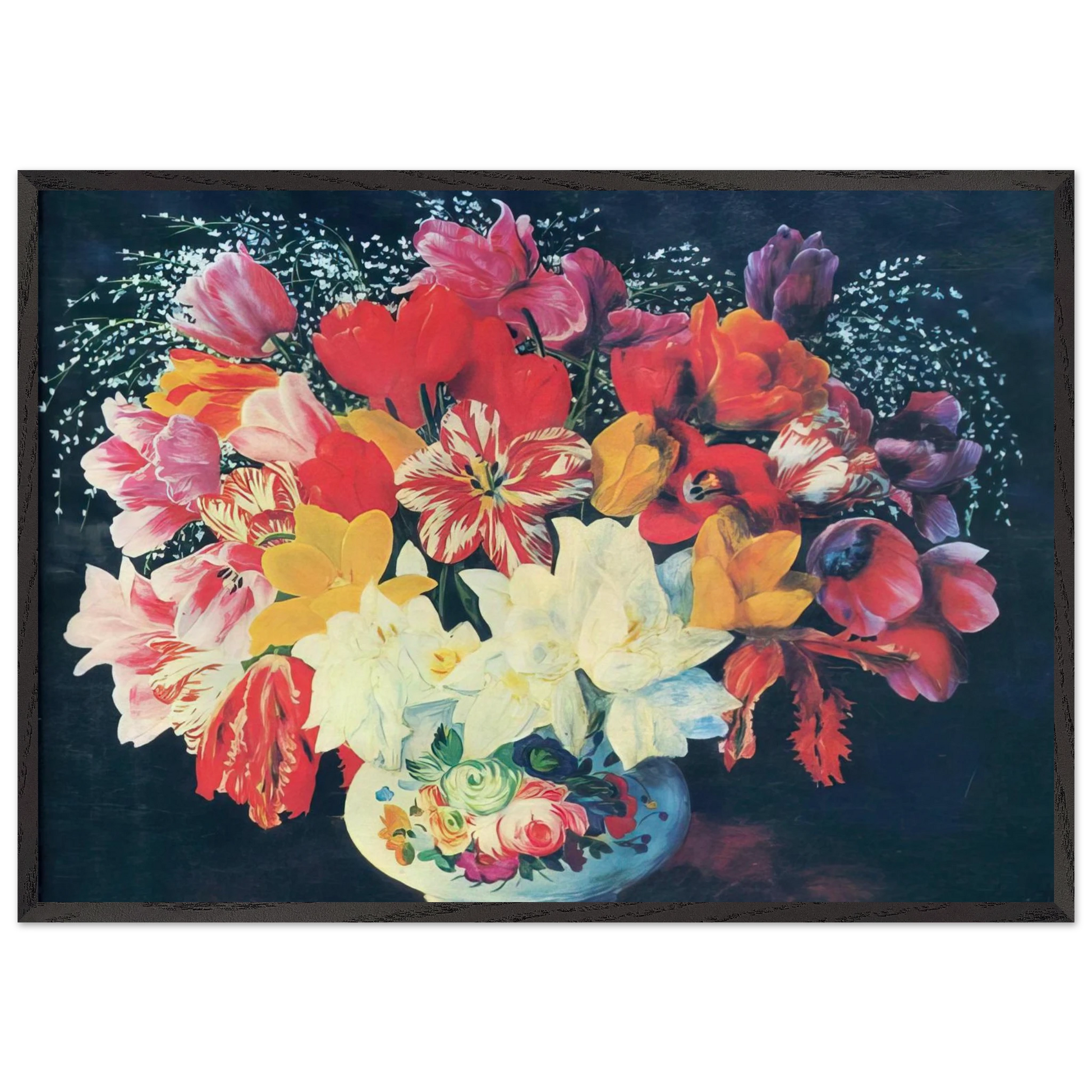 GRAND BOUQUET OF TULIPS 1952 - Moise Kisling Framed Art Print – Black Wooden Frame - Default Title - -Framed Art Print