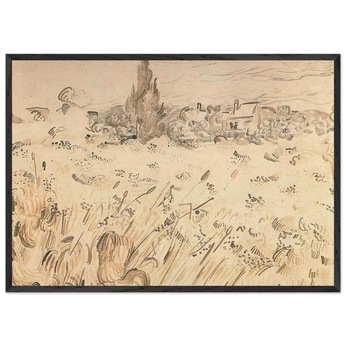 Wheat Field with Cypresses - Vincent van Gogh 70x100 cm / 28x40 inches Framed Art Print – Black Wooden Frame