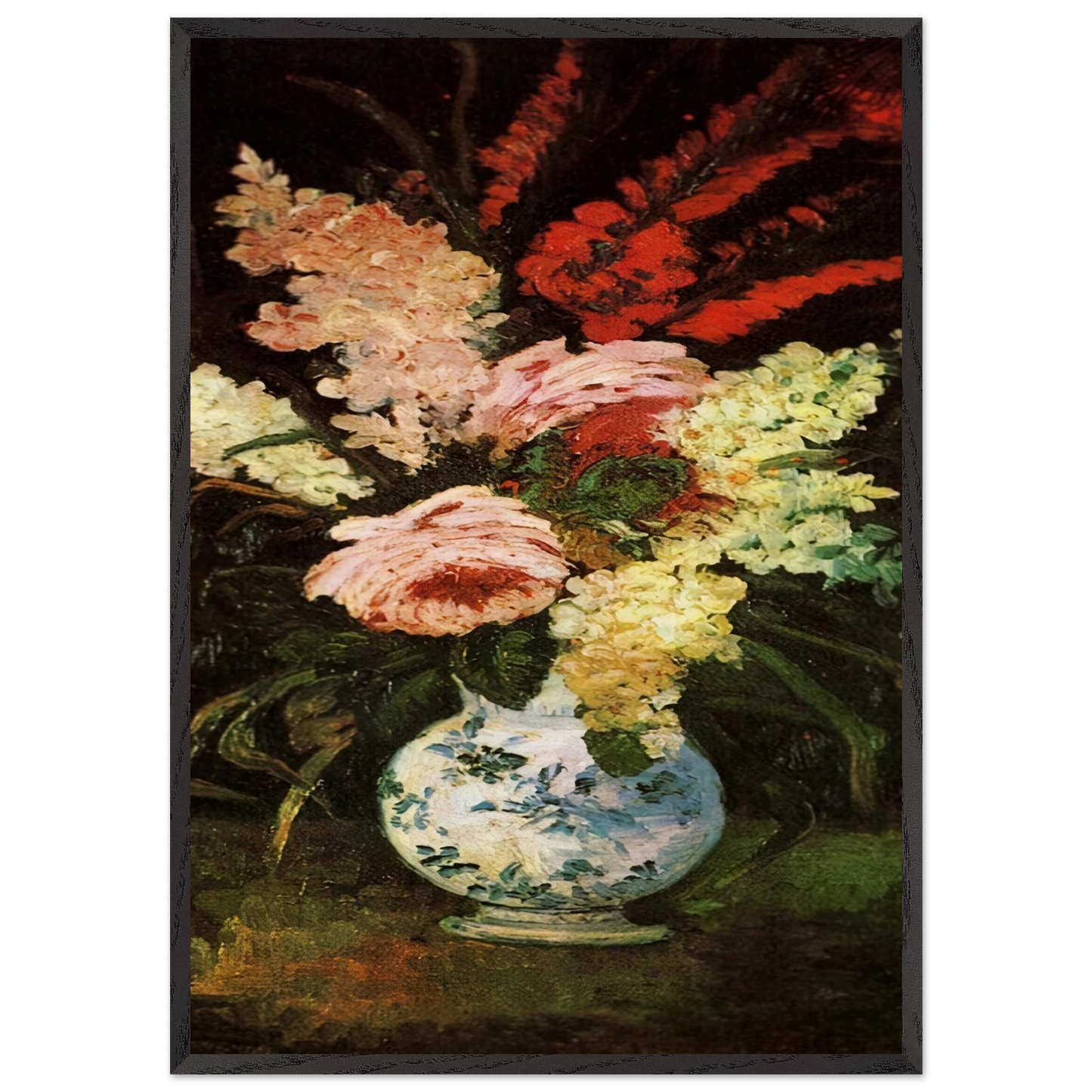 Vase with Gladioli and Lilac - Vincent van Gogh Framed Art Print – Black Wooden Frame - Default Title - -Framed Art Print