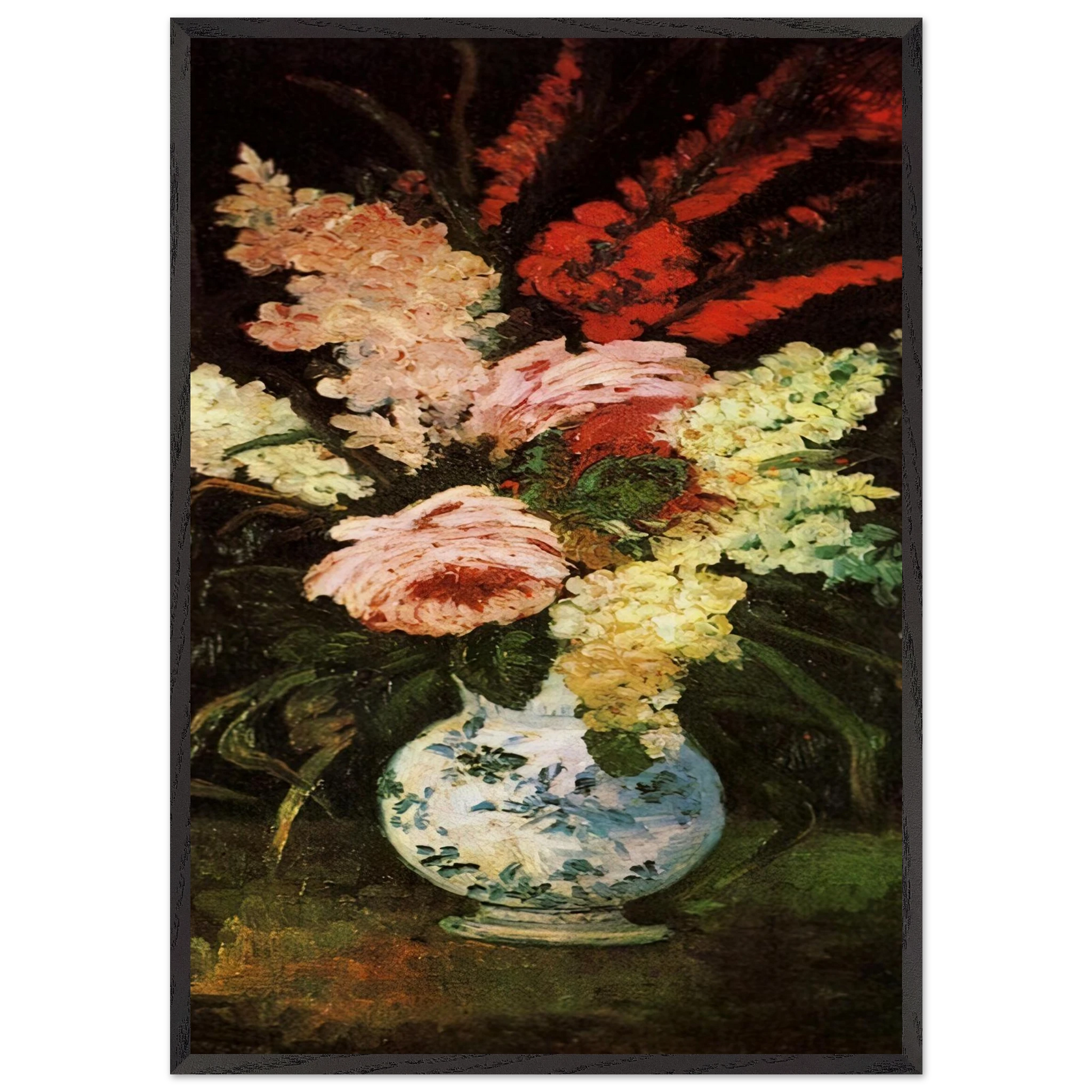 Vase with Gladioli and Lilac - Vincent van Gogh Framed Art Print – Black Wooden Frame - Default Title - -Framed Art Print