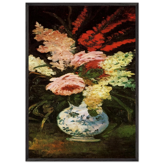 Vase with Gladioli and Lilac - Vincent van Gogh Framed Art Print – Black Wooden Frame - Default Title - -Framed Art Print