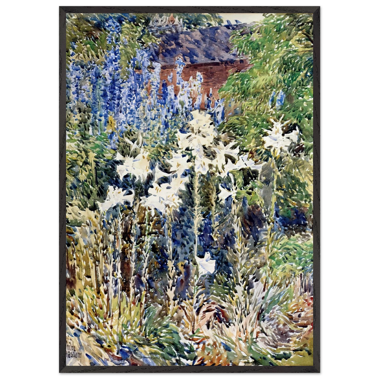 Flower Garden - Childe Hassam Framed Art Print – Black Wooden Frame - Default Title - -Framed Art Print
