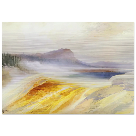 Great Blue Spring of the Lower Geyser Basin - Thomas Moran Brushed Aluminum Print - 70x100 cm / 28x40 inches | Thomas Moran Aluminum Print | Thomas Moran Prints