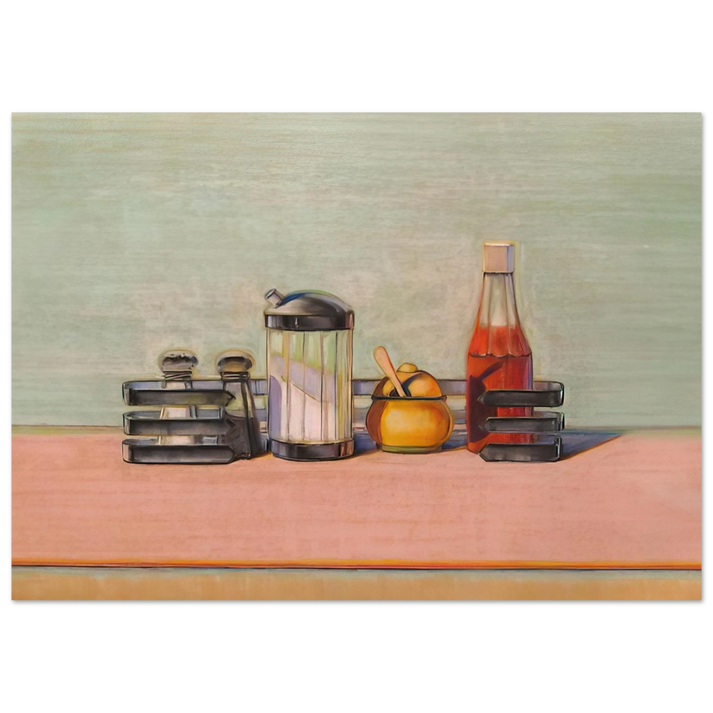 Wayne Thiebaud - Caged Condiments - 2000 Wall Art - 21x29.7 cm / 8x12" - Premium Wooden Framed Poster With Fine Art Paper - White frame