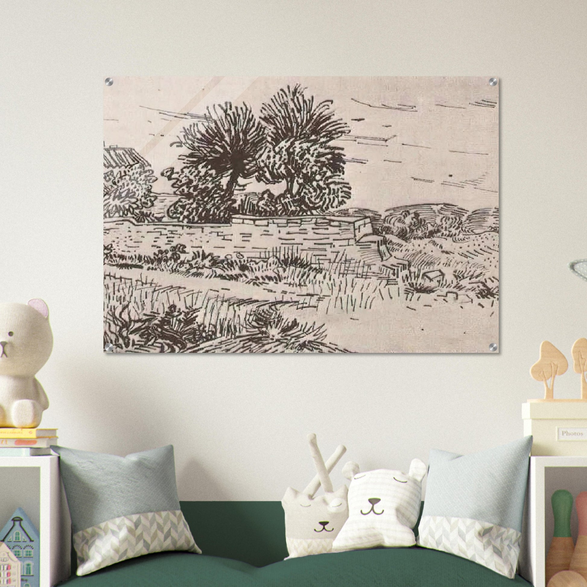 Landscape with the Wall of a Farm - Vincent van Gogh Acrylic Print - 70x100 cm / 28x40″ inches