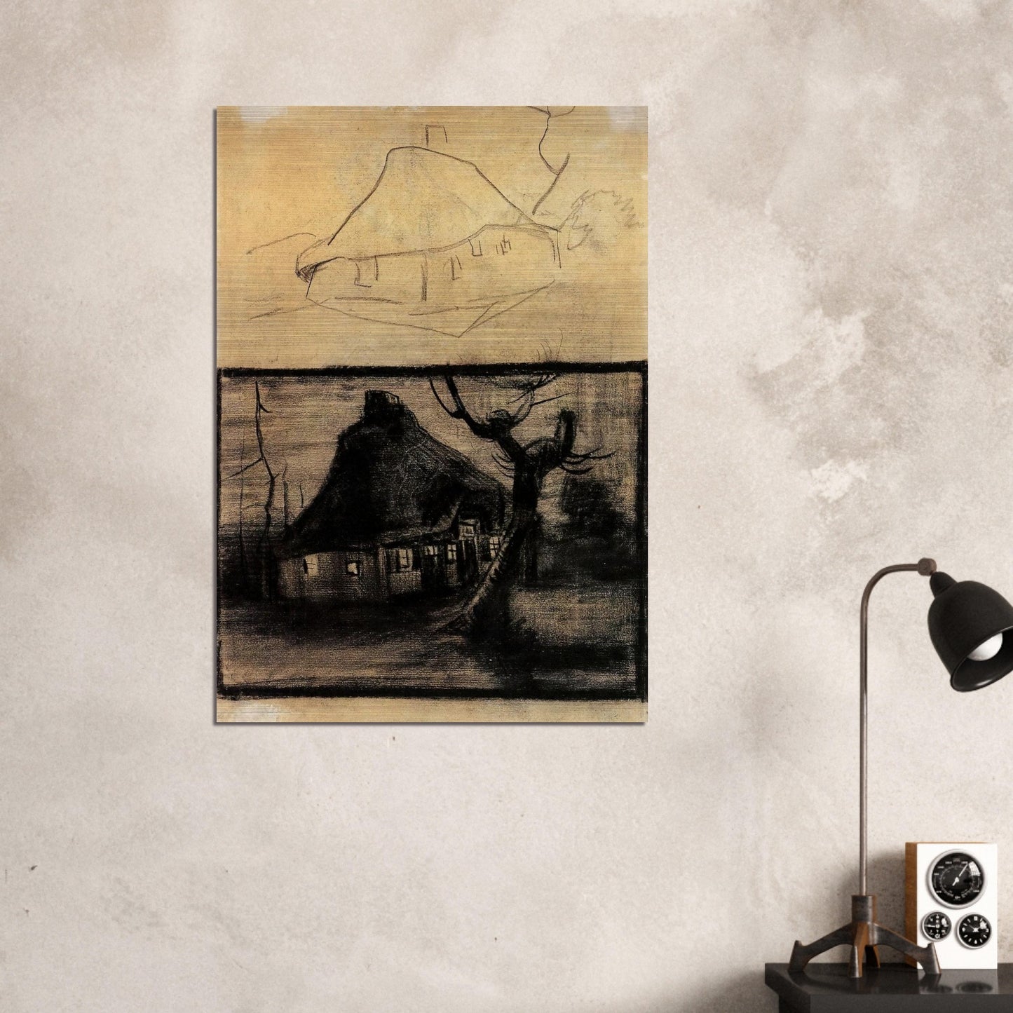 Two Studies of a Cottage - Vincent van Gogh Brushed Aluminum Print - 70x100 cm / 28x40 inches | Vincent van Gogh Aluminum Print | Vincent van Gogh Prints