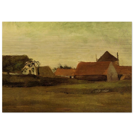 Farmhouses in Loosduinen near The Hague at Twilight - Vincent van Gogh Brushed Aluminum Print - 70x100 cm / 28x40 inches | Vincent van Gogh Aluminum Print | Vincent van Gogh Prints