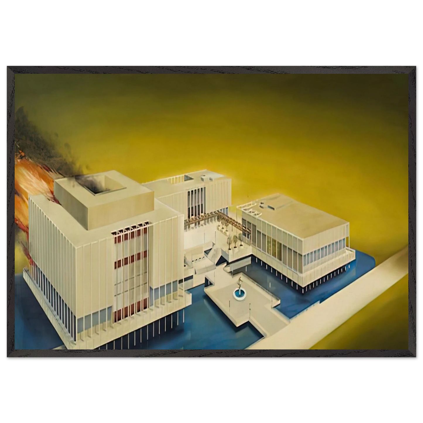 THE LOS ANGELES COUNTY MUSEUM ON FIRE 1968 - Edward Ruscha Framed Art Print – Black Wooden Frame - Default Title - -Framed Art Print