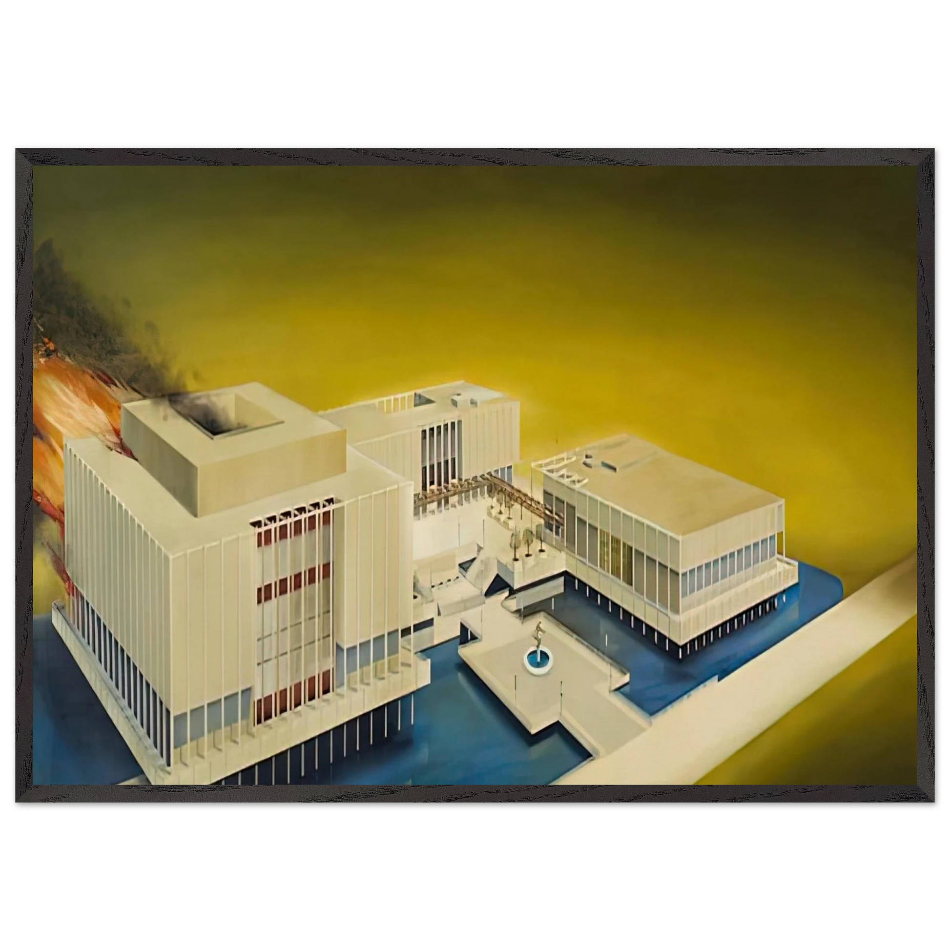 THE LOS ANGELES COUNTY MUSEUM ON FIRE 1968 - Edward Ruscha Framed Art Print – Black Wooden Frame - Default Title - -Framed Art Print