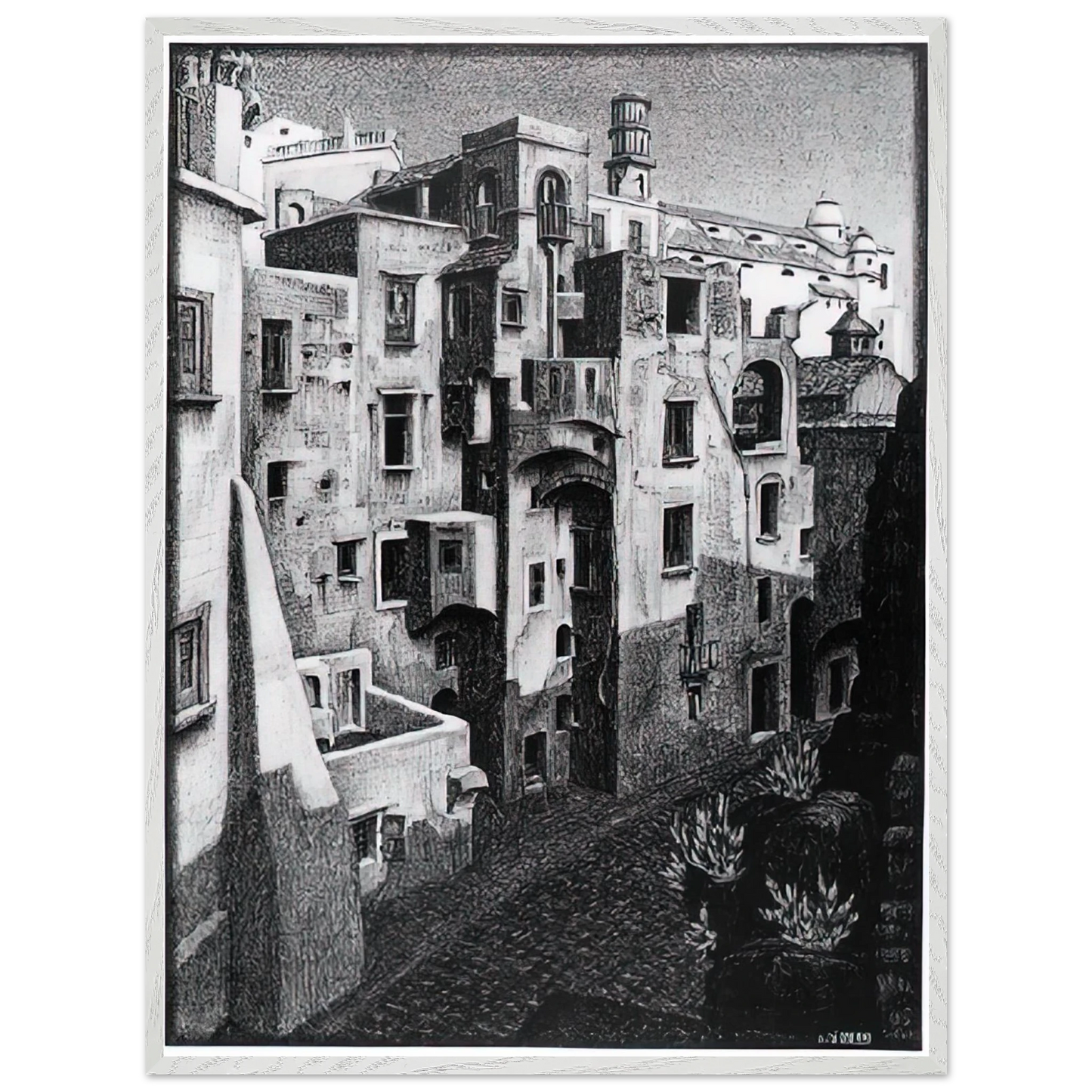 MC Escher - DILAPIDATED HOUSES IN ATRANI 1931 Wall Art - 30x40 cm / 12x16 inches - Fine Art Poster - -