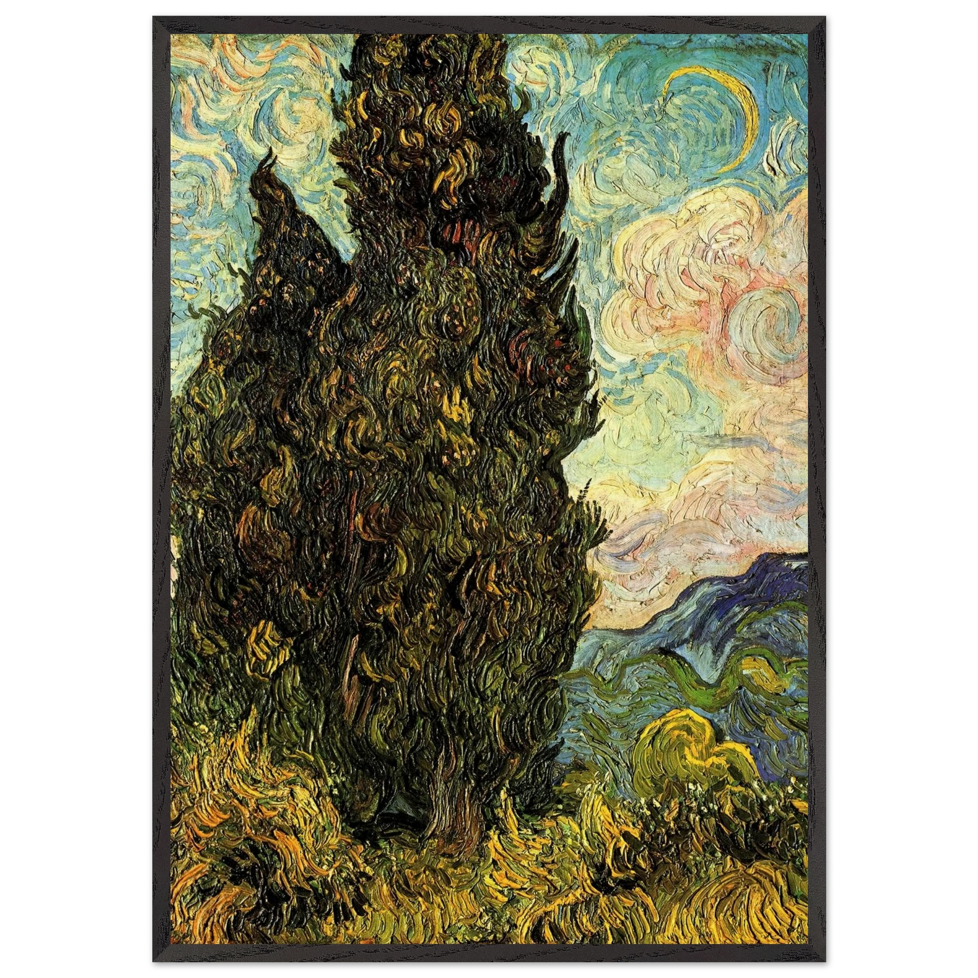 Two Cypresses - Vincent van Gogh Framed Art Print – Black Wooden Frame - Default Title - -Framed Art Print