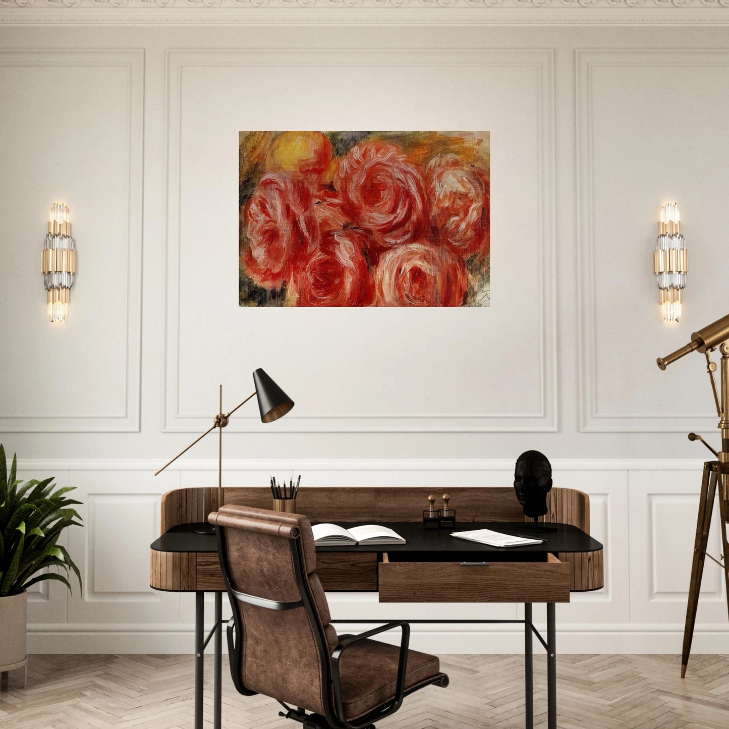 Red Roses - Pierre-Auguste Renoir Brushed Aluminum Print - 70x100 cm / 28x40 inches | Pierre-Auguste Renoir Aluminum Print | Pierre-Auguste Renoir Prints
