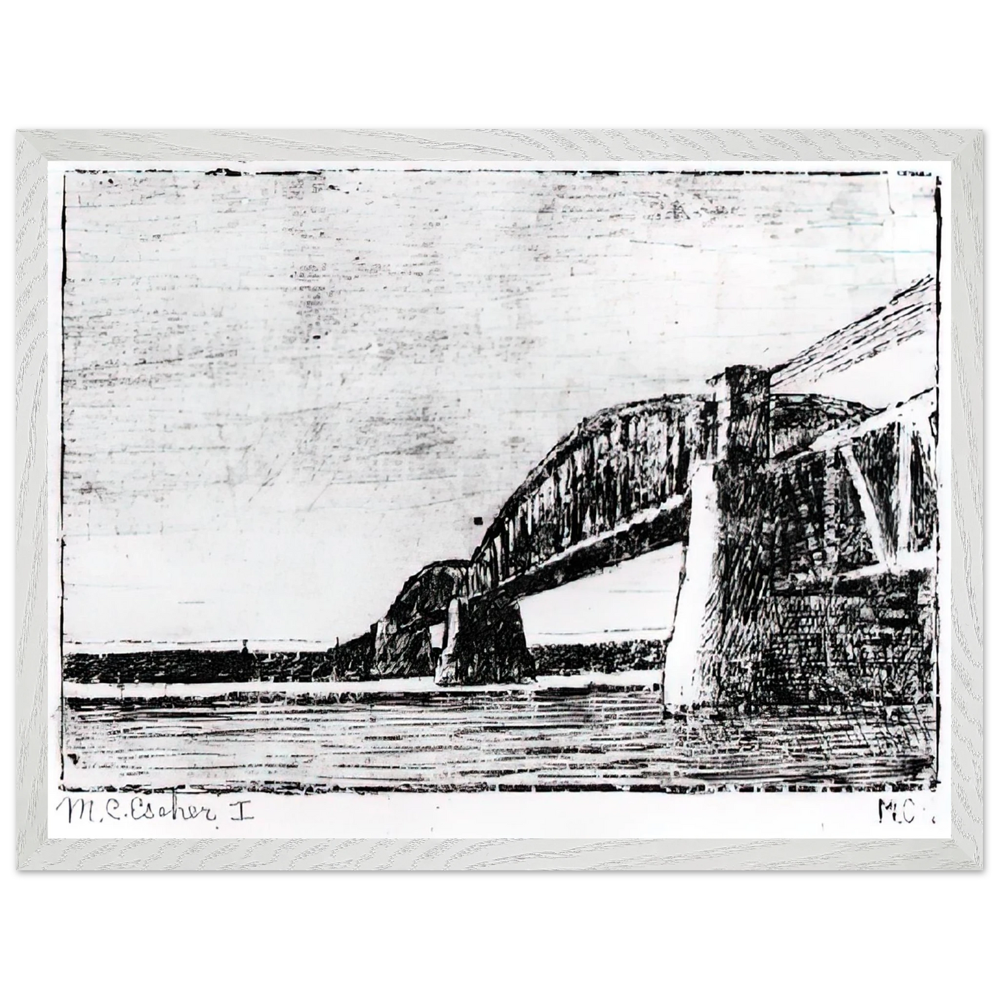 MC Escher - RAILWAY BRIDGE OOSTERBEEK Wall Art - 60x80 cm / 24x32 inches - Fine Art Poster - -