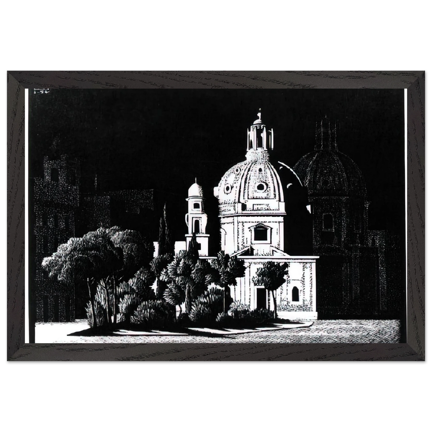 MC Escher - NOCTURNAL ROME 1 Wall Art - 21x29.7 cm / 8x12" - Premium Wooden Framed Poster With Fine Art Paper - Wood frame
