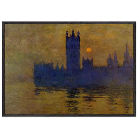 Houses of Parliament Sunset 02 - claude monet 70x100 cm / 28x40 inches Framed Art Print – Black Wooden Frame