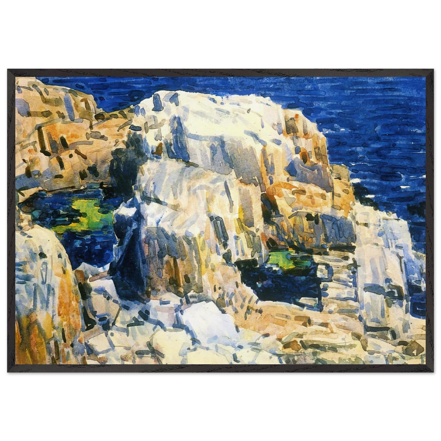 Rocks at Appledore - Childe Hassam Framed Art Print – Black Wooden Frame - Default Title - -Framed Art Print