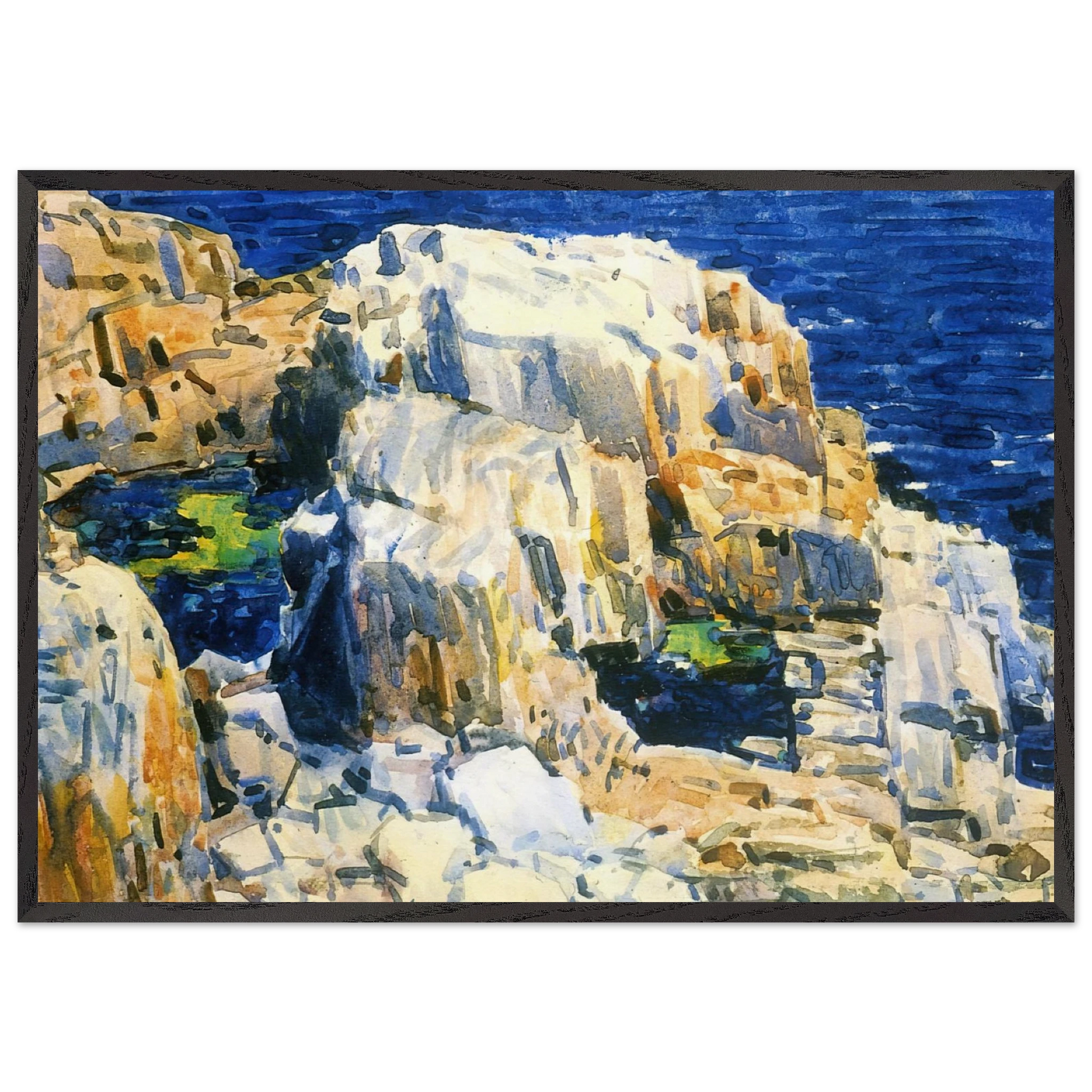 Rocks at Appledore - Childe Hassam Framed Art Print – Black Wooden Frame - Default Title - -Framed Art Print