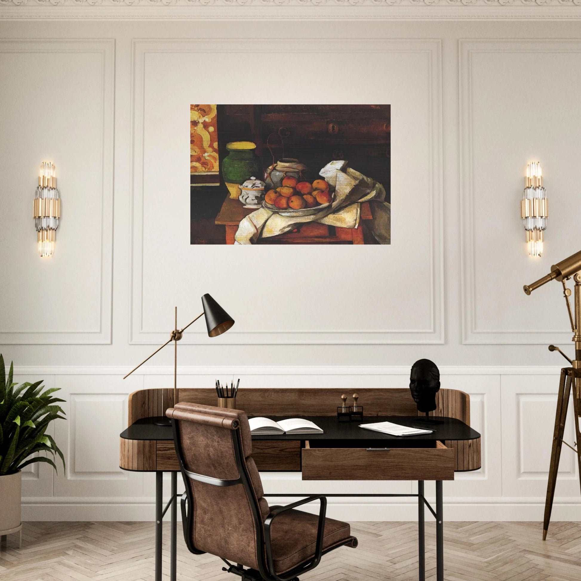 Still life in front of a chest of drawers - Paul Cézanne Brushed Aluminum Print - 70x100 cm / 28x40 inches | Paul Cézanne Aluminum Print | Paul Cézanne Prints