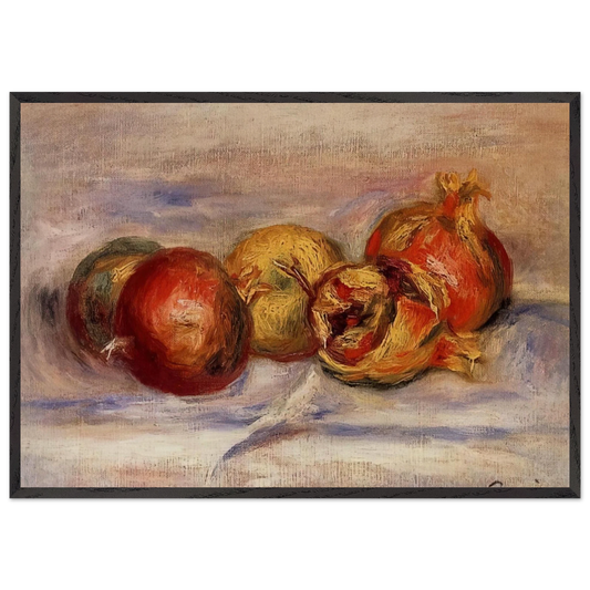 Three Pomegranates and Two Apples - Pierre-Auguste Renoir 70x100 cm / 28x40 inches Framed Art Print – Black Wooden Frame