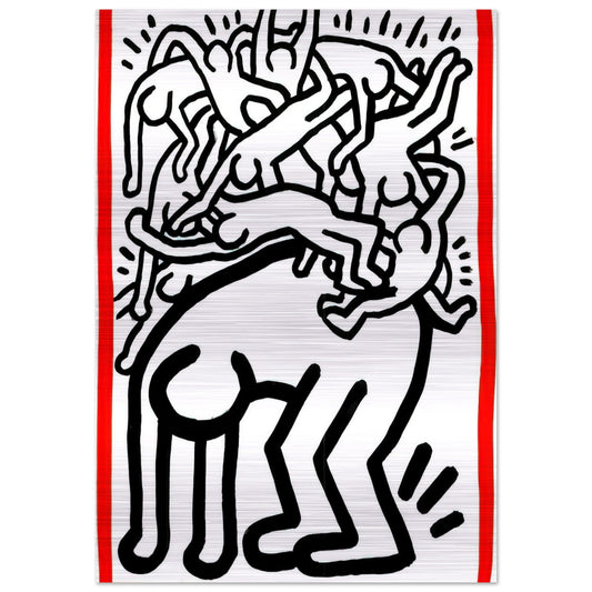 FIGHT AIDS WORLDWIDE 1990 - Keith Haring Brushed Aluminum Print - 70x100 cm / 28x40 inches | Keith Haring Aluminum Print | Keith Haring Prints