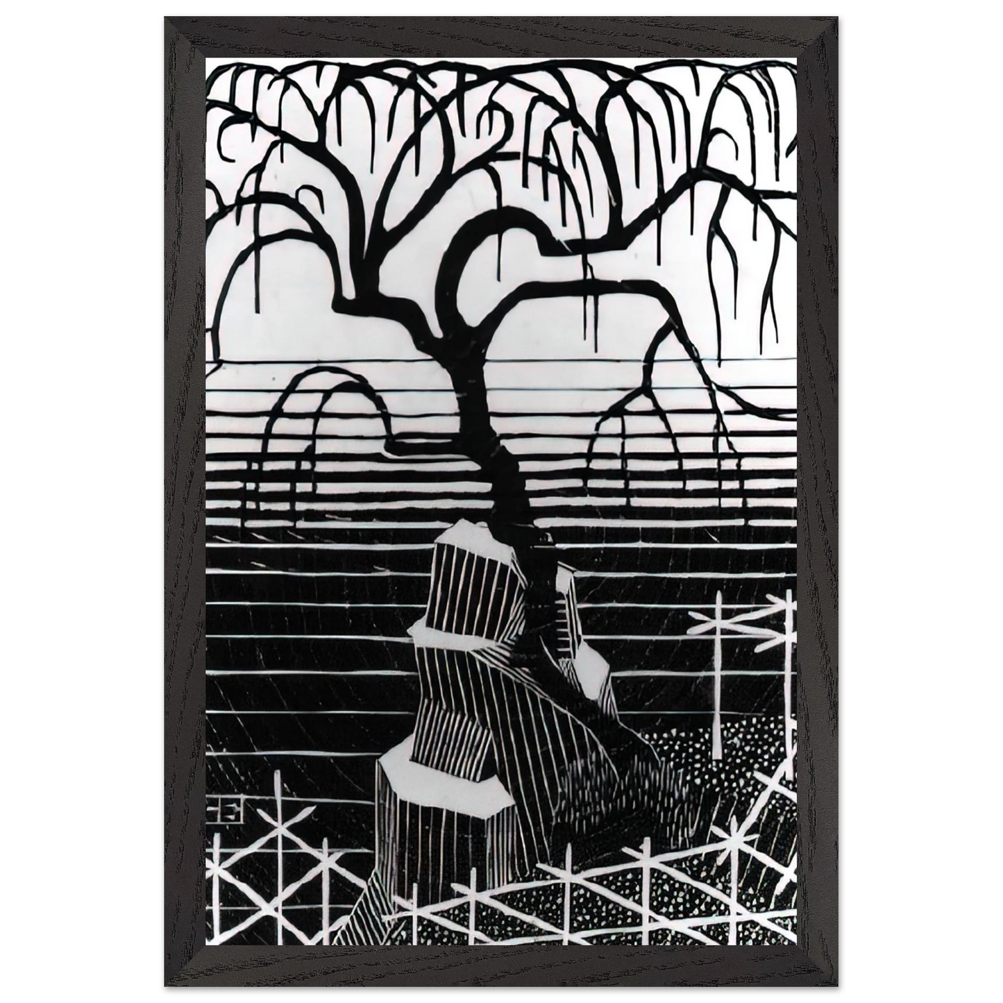 MC Escher - TREE 1926 Wall Art - 30x40 cm / 12x16 inches - Premium Wooden Framed Poster With Fine Art Paper - White frame