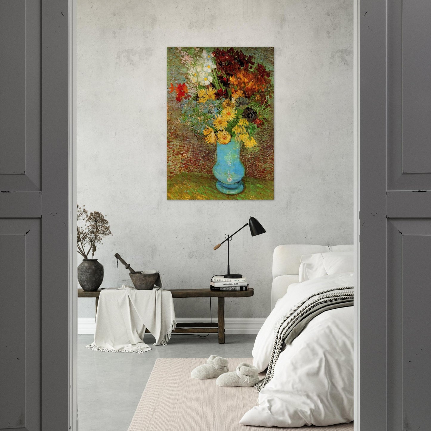 Vase with Daisies and Anemones - Vincent van Gogh Brushed Aluminum Print - 70x100 cm / 28x40 inches | Vincent van Gogh Aluminum Print | Vincent van Gogh Prints