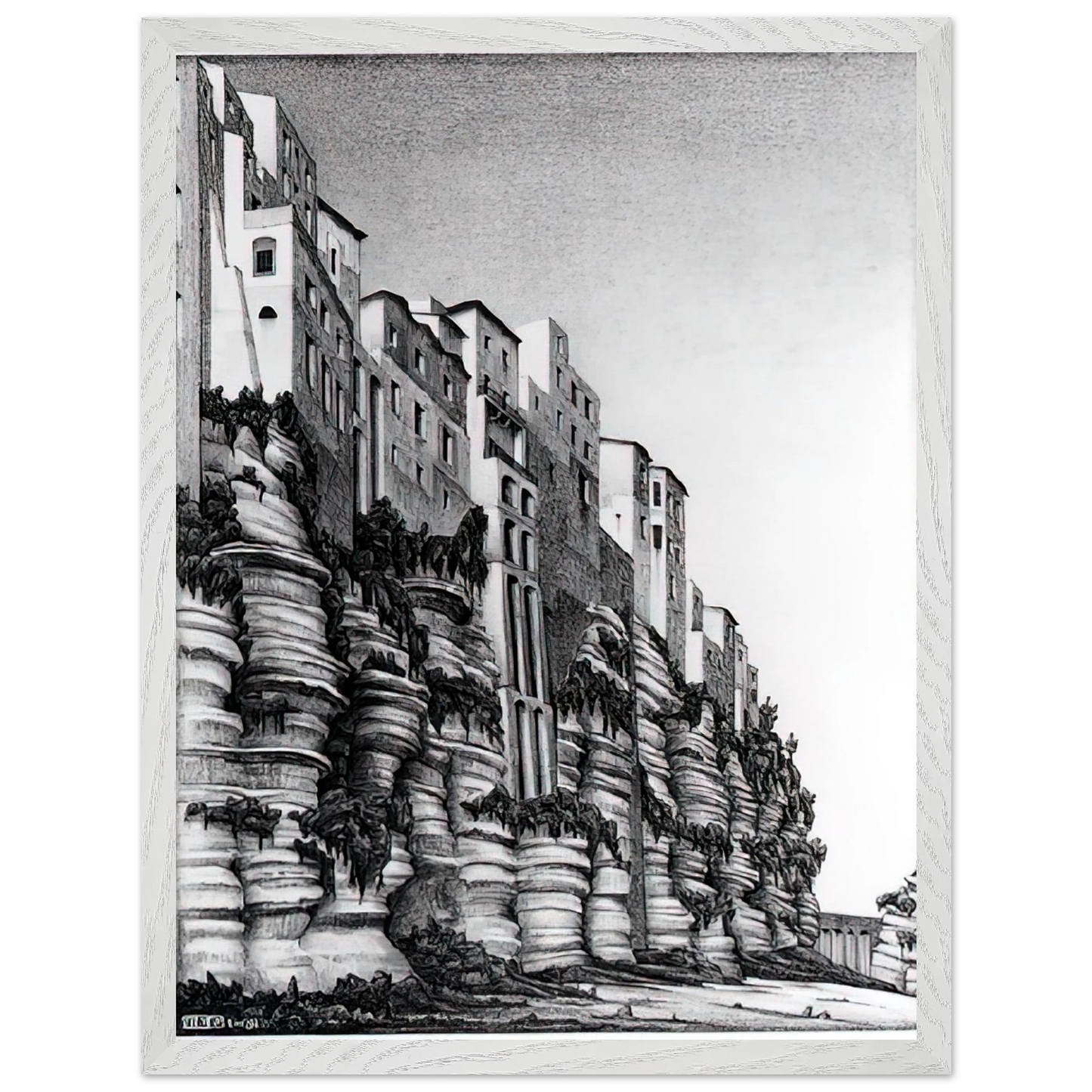 MC Escher - TROPEA CALABRIA Wall Art - 21x29.7 cm / 8x12" - Premium Wooden Framed Poster With Fine Art Paper - Black frame