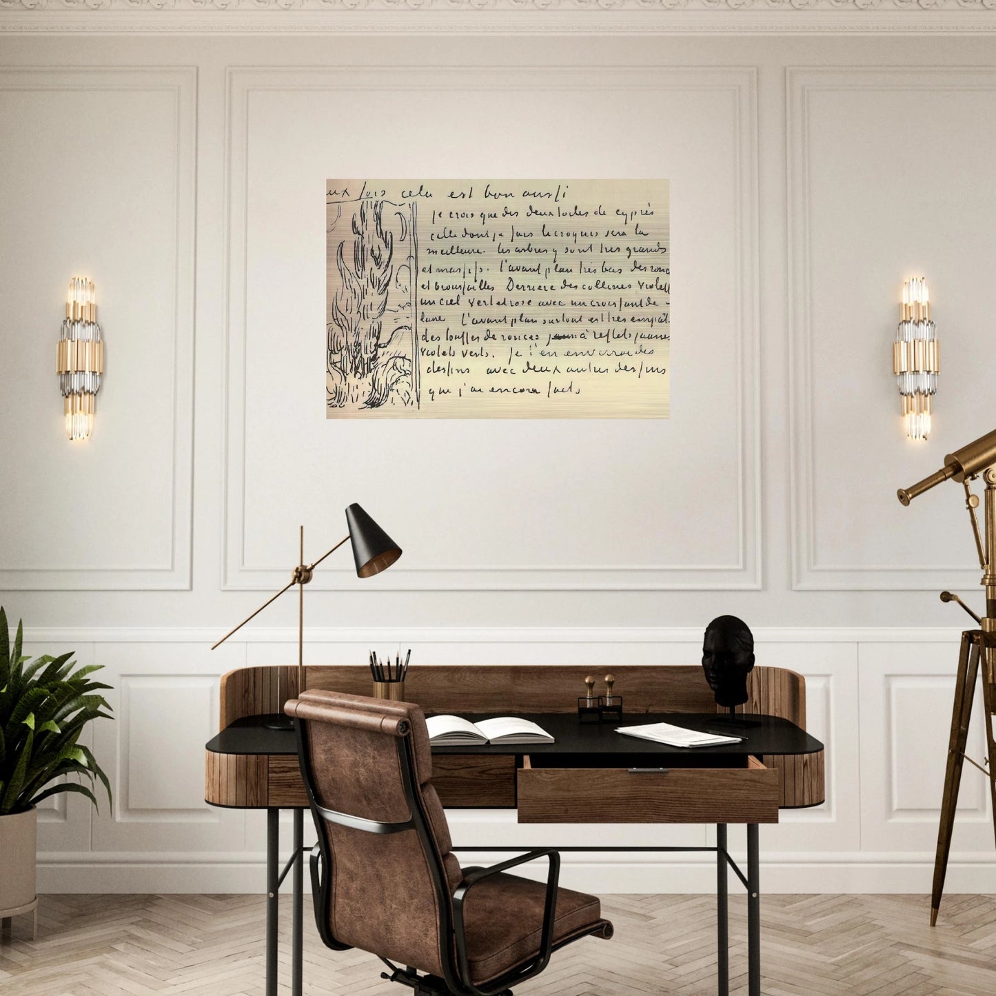 Cypresses Sketch on a Letter to Theo Van Gogh - Vincent van Gogh Brushed Aluminum Print - 70x100 cm / 28x40 inches | Vincent van Gogh Aluminum Print | Vincent van Gogh Prints