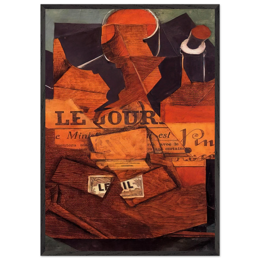 TOBACCO NEWSPAPER AND BOTTLE OF WINE 1914 - Juan Gris Framed Art Print – Black Wooden Frame - Default Title - -Framed Art Print