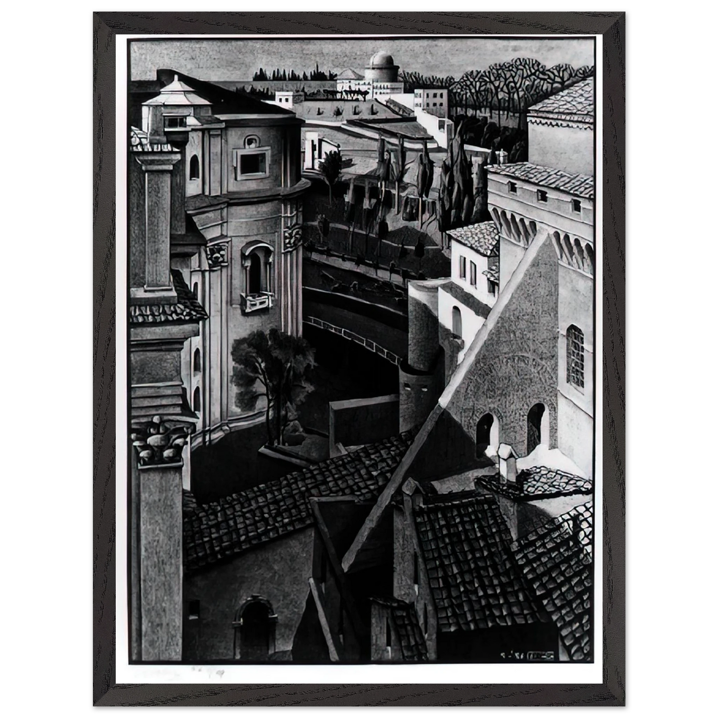 MC Escher - BERWEEN ST PETER AND SISTINE CHAPEL MARCH 1936 1936 Wall Art - 60x80 cm / 24x32 inches - Premium Wooden Framed Poster With Fine Art Paper - Wood frame