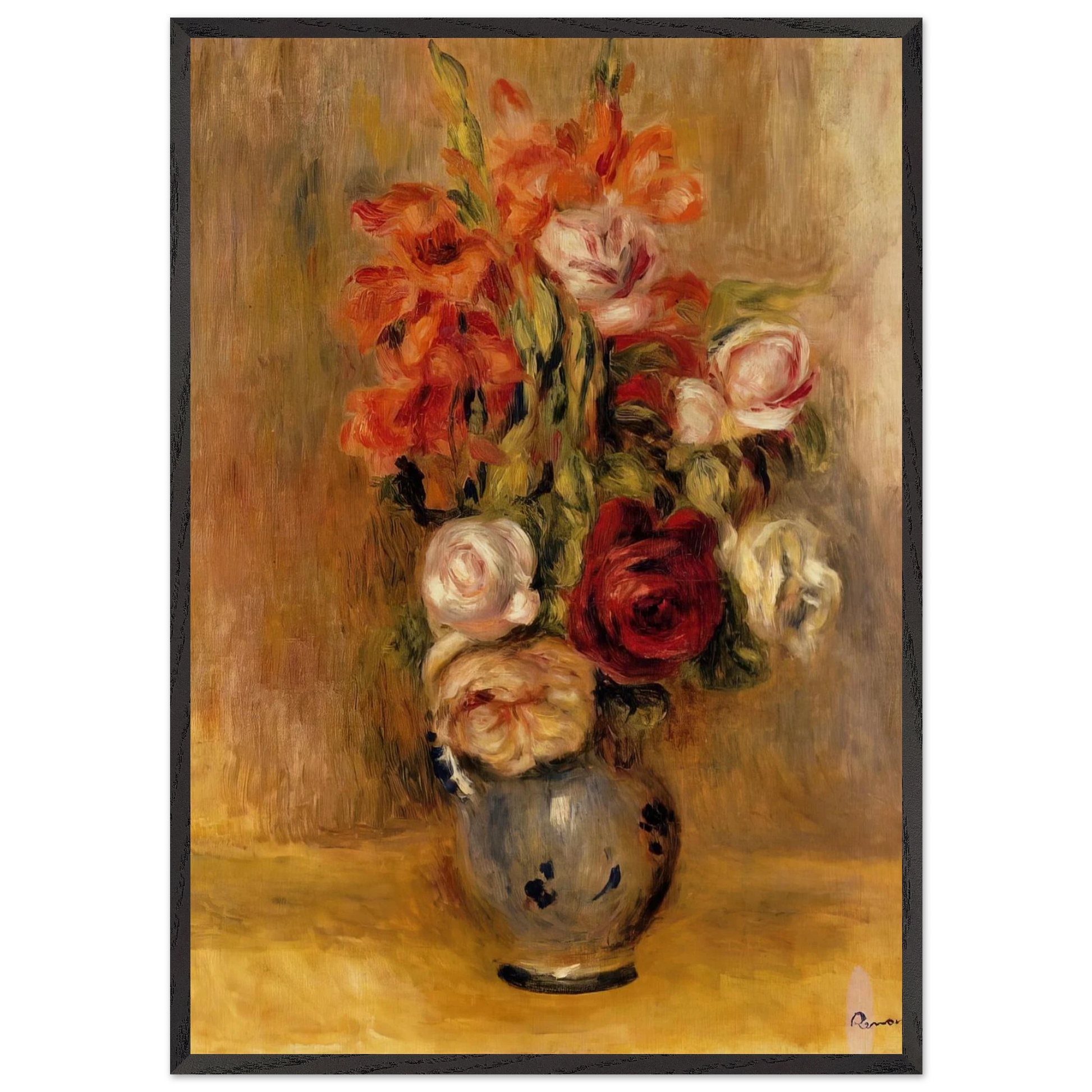 Vase of Gladiolas and Roses - Pierre-Auguste Renoir Framed Art Print – Black Wooden Frame - Default Title - -Framed Art Print