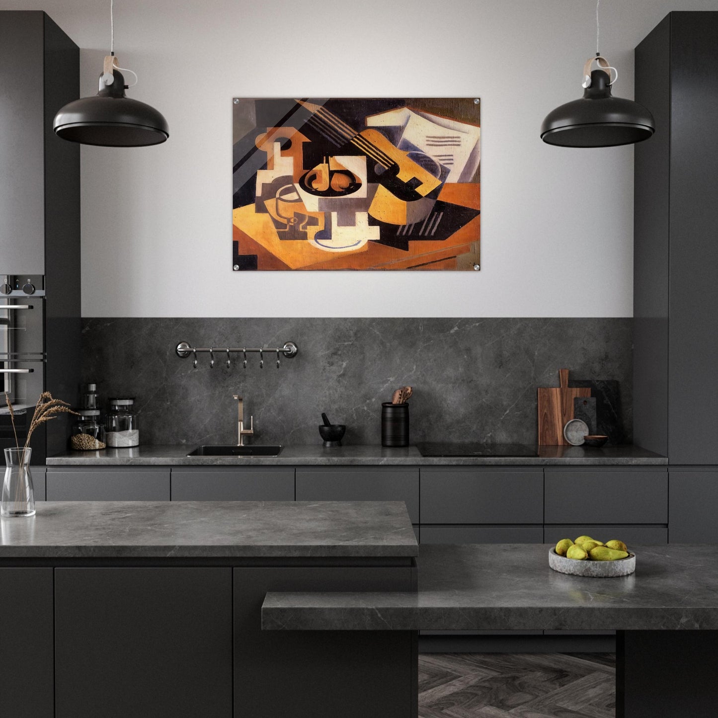 GUITAR AND FRUIT BOWL ON A TABLE 1918 - Juan Gris Acrylic Print - 70x100 cm / 28x40″ inches | Juan Gris Wall Art | Juan Gris Prints