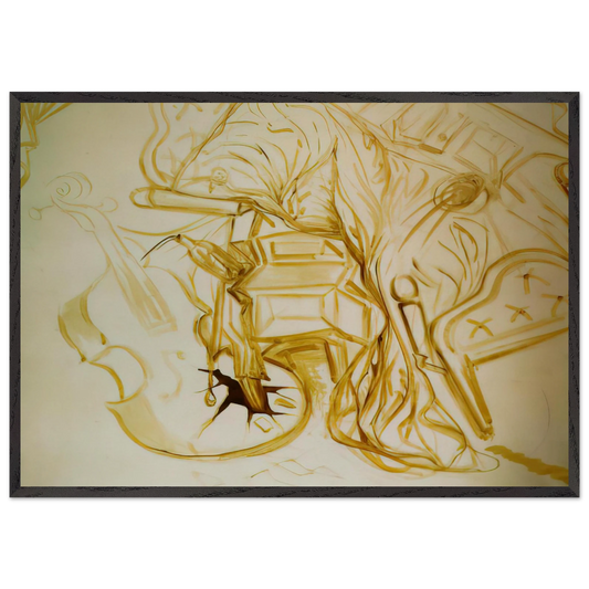 BED AND BEDSIDE TABLE FEROCIOUSLY ATTACKING A CELLO - Salvador Dali Framed Art Print – Black Wooden Frame - Default Title - -Framed Art Print