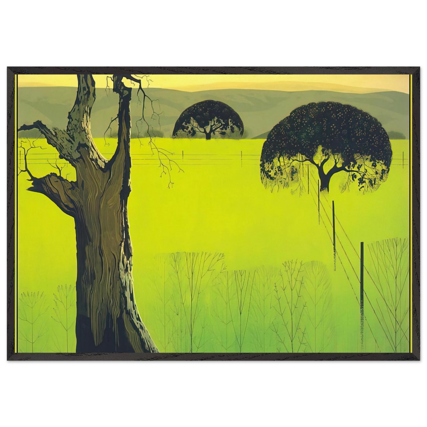 Mustard Field - Eyvind Earle Framed Art Print – Black Wooden Frame - Default Title - -Framed Art Print