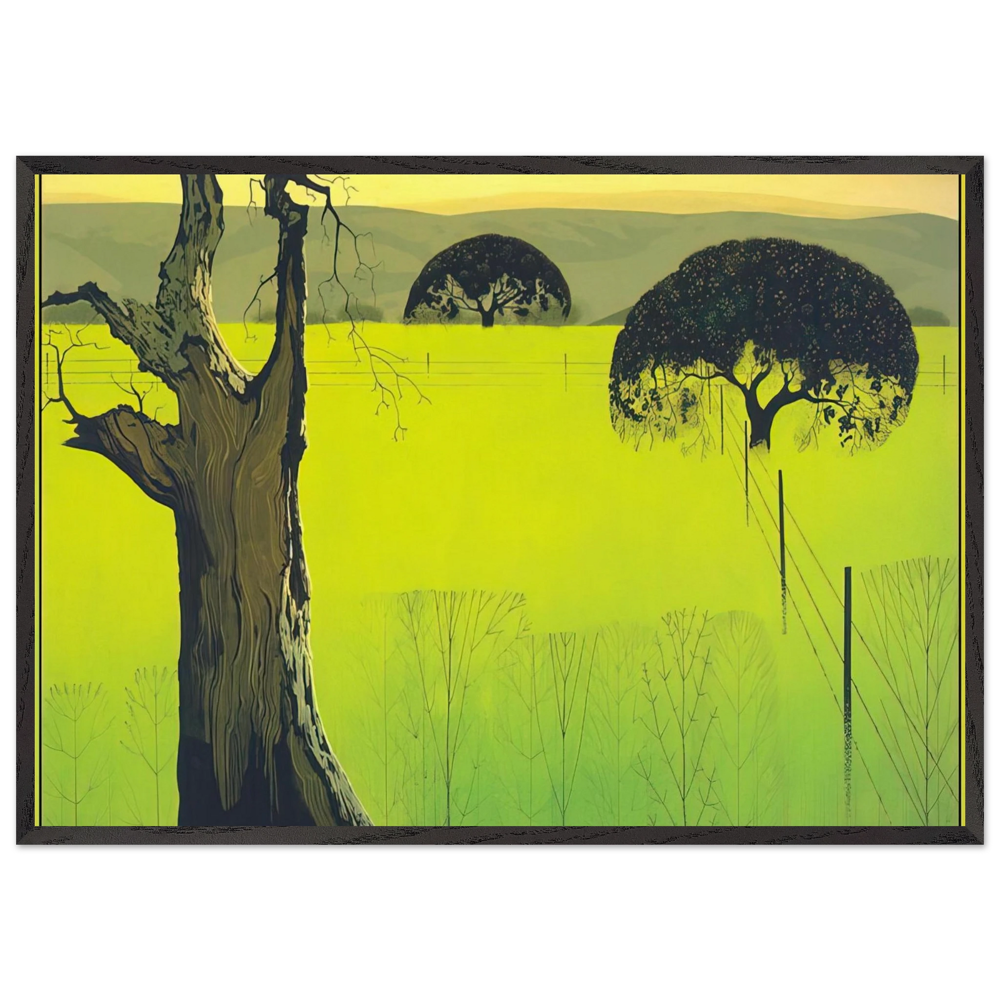 Mustard Field - Eyvind Earle Framed Art Print – Black Wooden Frame - Default Title - -Framed Art Print
