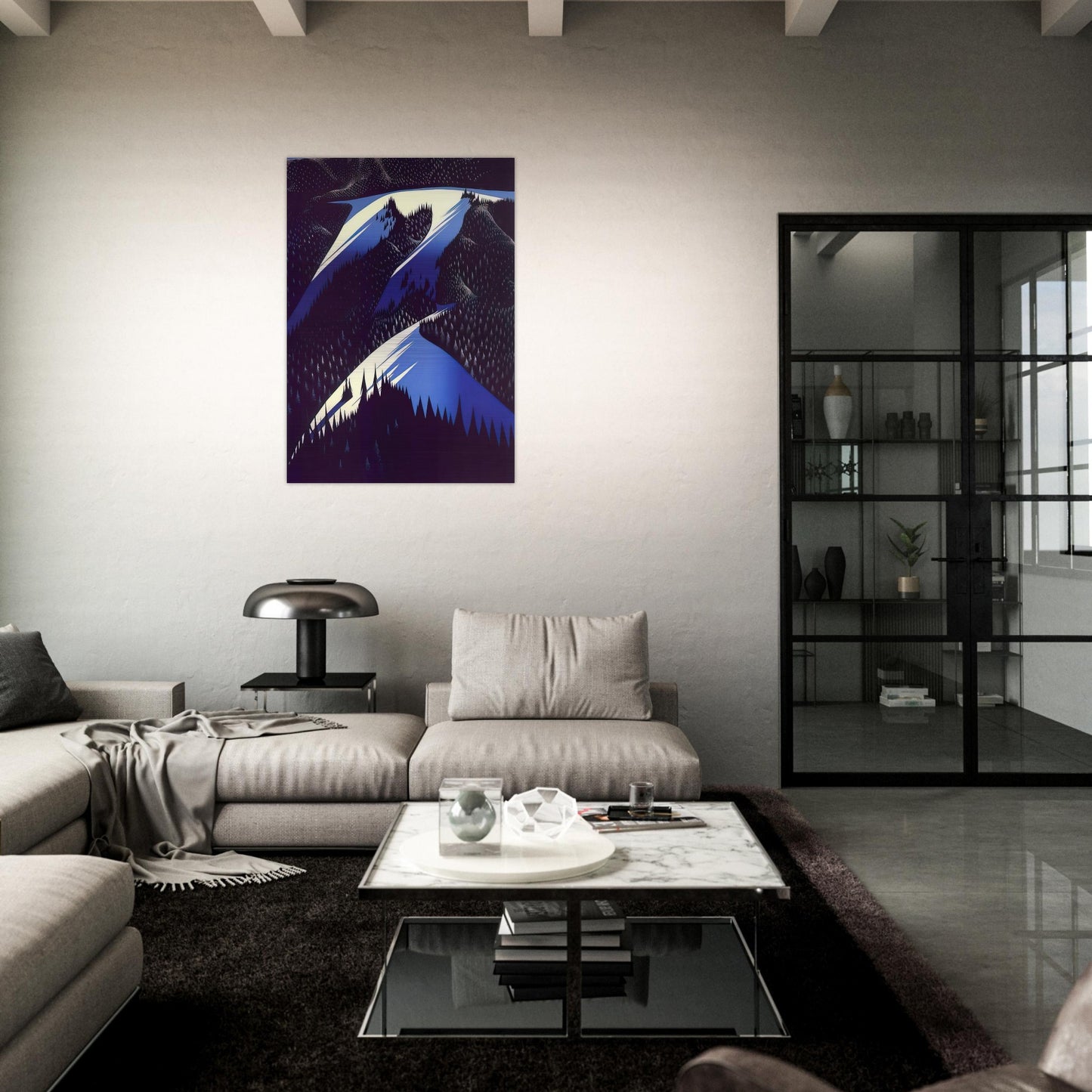 Black Evergreen Forest - Eyvind Earle Brushed Aluminum Print - 70x100 cm / 28x40 inches | Eyvind Earle Aluminum Print | Eyvind Earle Prints