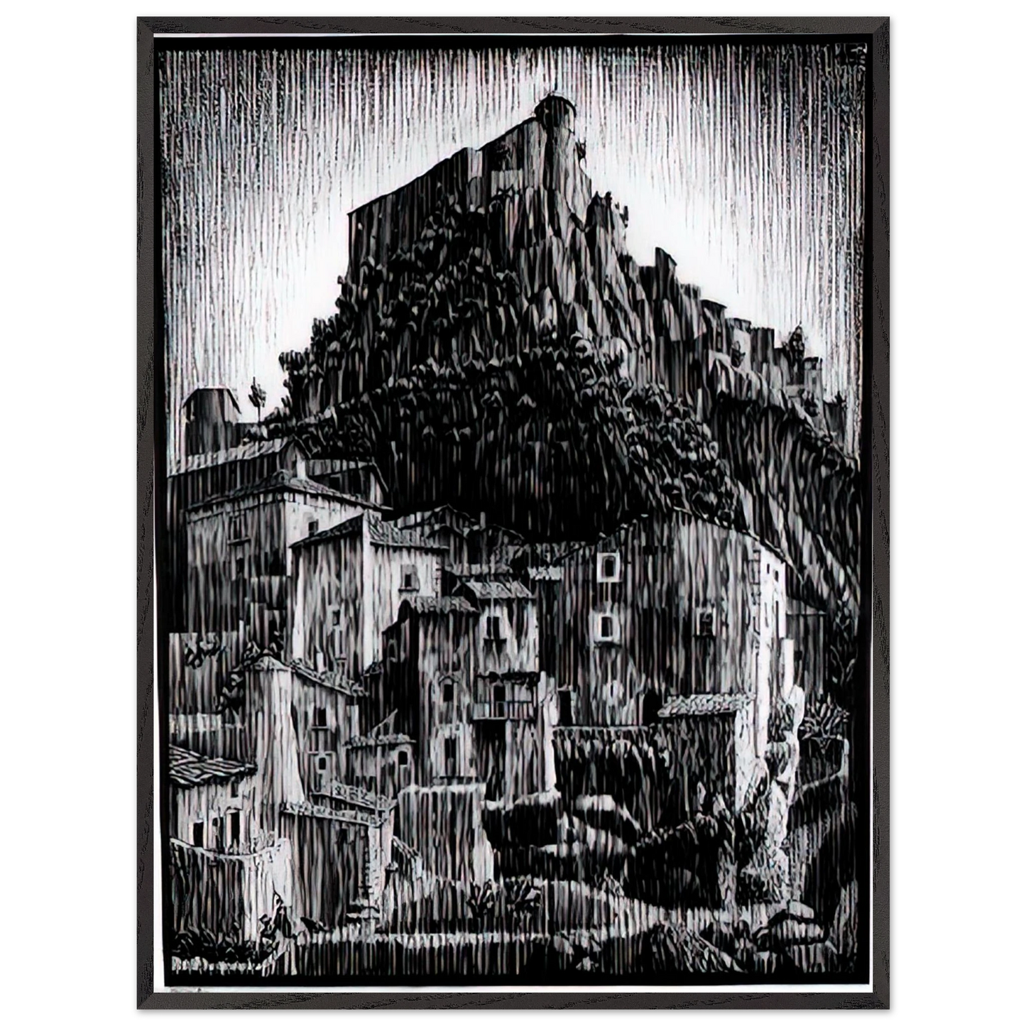 MC Escher - CERRO AL VOLTURNO ABRUZZI JANUARY 1930 1930 Wall Art - 21x29.7 cm / 8x12" - Premium Wooden Framed Poster With Fine Art Paper - White frame