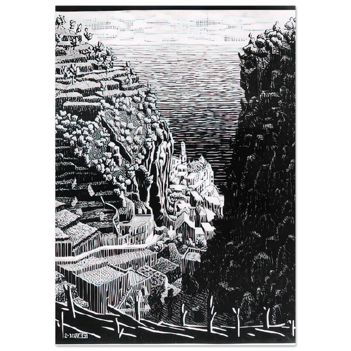 MC Escher - ATRANI COAST OF AMALFI 1 Wall Art - 60x80 cm / 24x32 inches - Fine Art Poster-canvas - -