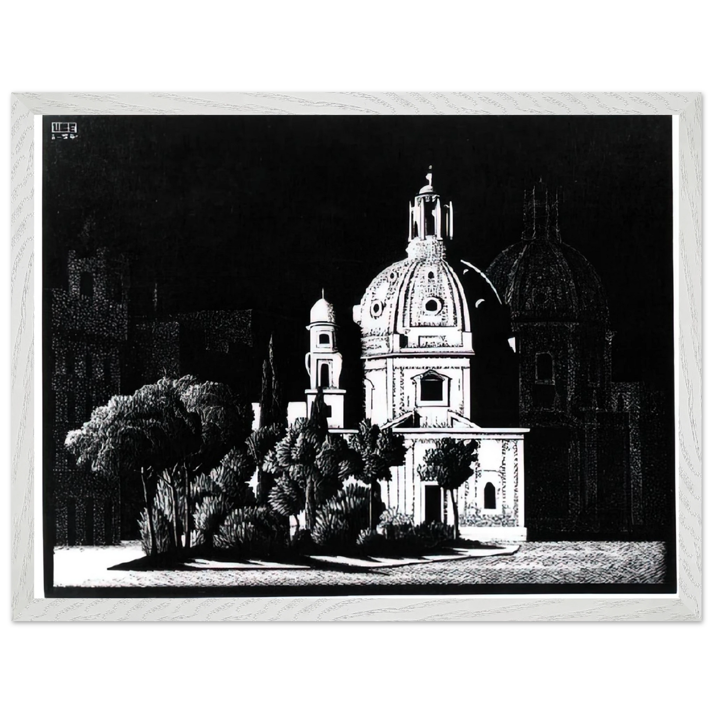 MC Escher - NOCTURNAL ROME 1 Wall Art - 30x40 cm / 12x16 inches - Premium Wooden Framed Poster With Fine Art Paper - Wood frame