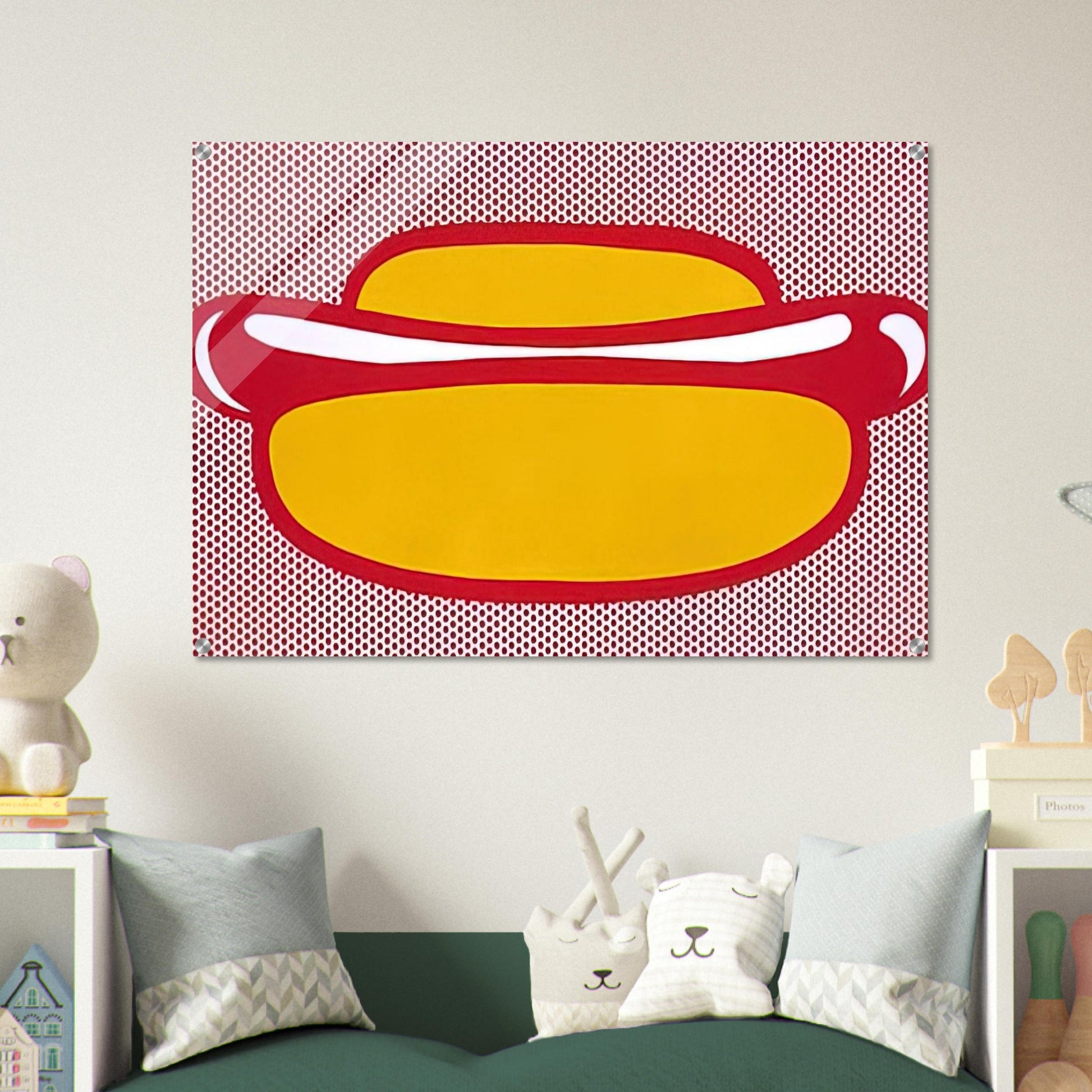 HOT DOG 1964 - Roy Lichtenstein Acrylic Print - 70x100 cm / 28x40″ inches | Roy Lichtenstein Wall Art | Roy Lichtenstein Prints