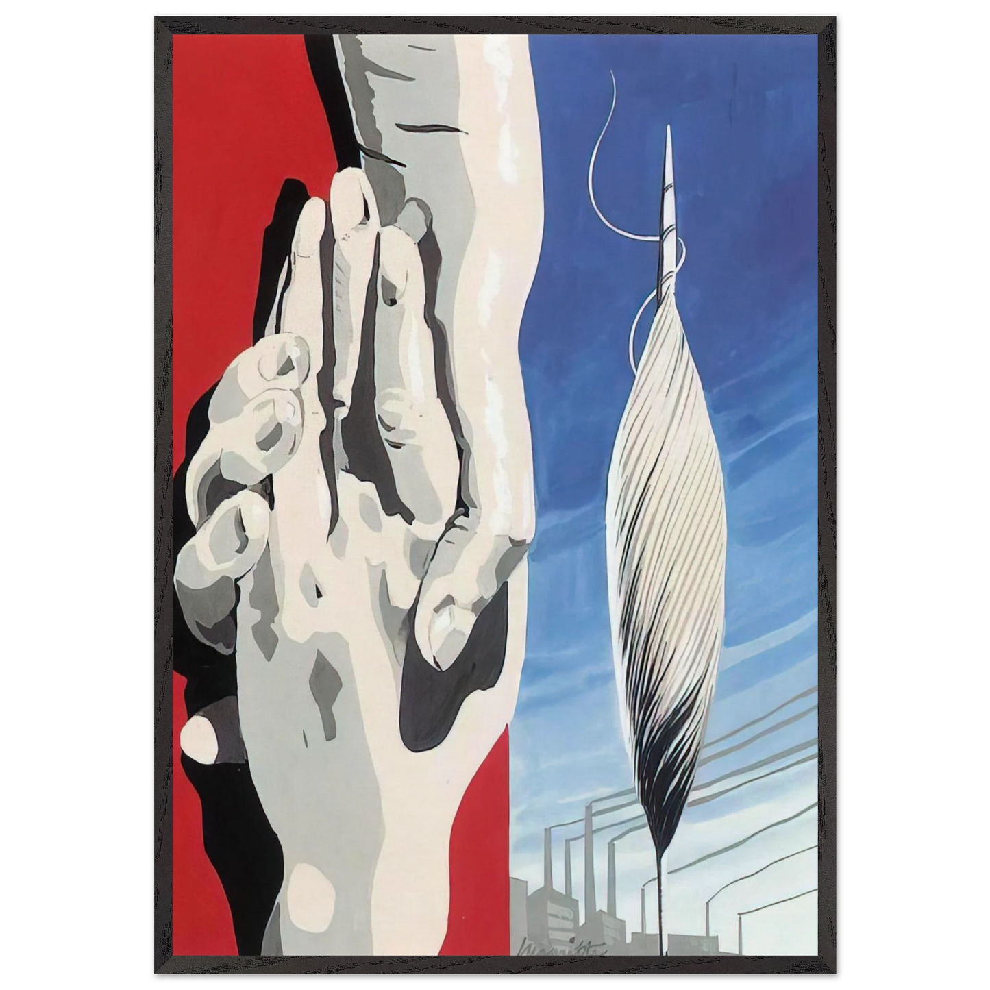 PROJECT OF POSTER THE CENTER OF TEXTILE WORKERS IN BELGIUM 1938 1 - Rene Magritte Framed Art Print – Black Wooden Frame - Default Title - -Framed Art Print