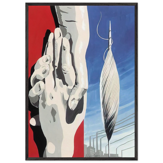 PROJECT OF POSTER THE CENTER OF TEXTILE WORKERS IN BELGIUM 1938 1 - Rene Magritte 70x100 cm / 28x40 inches Framed Art Print – Black Wooden Frame