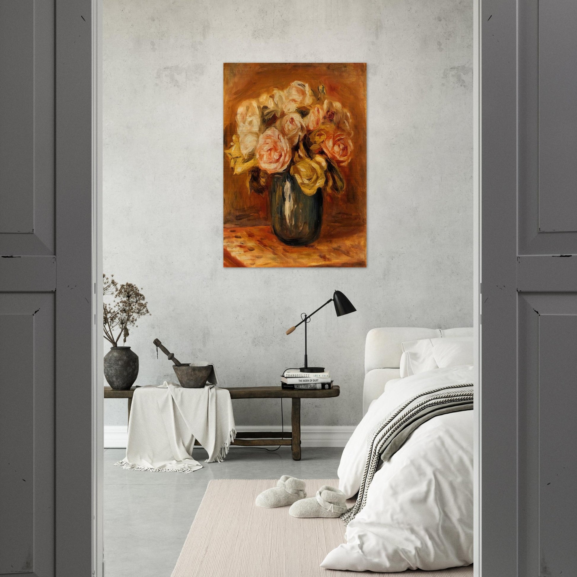 Roses in a Blue Vase - Pierre-Auguste Renoir Brushed Aluminum Print - 70x100 cm / 28x40 inches | Pierre-Auguste Renoir Aluminum Print | Pierre-Auguste Renoir Prints