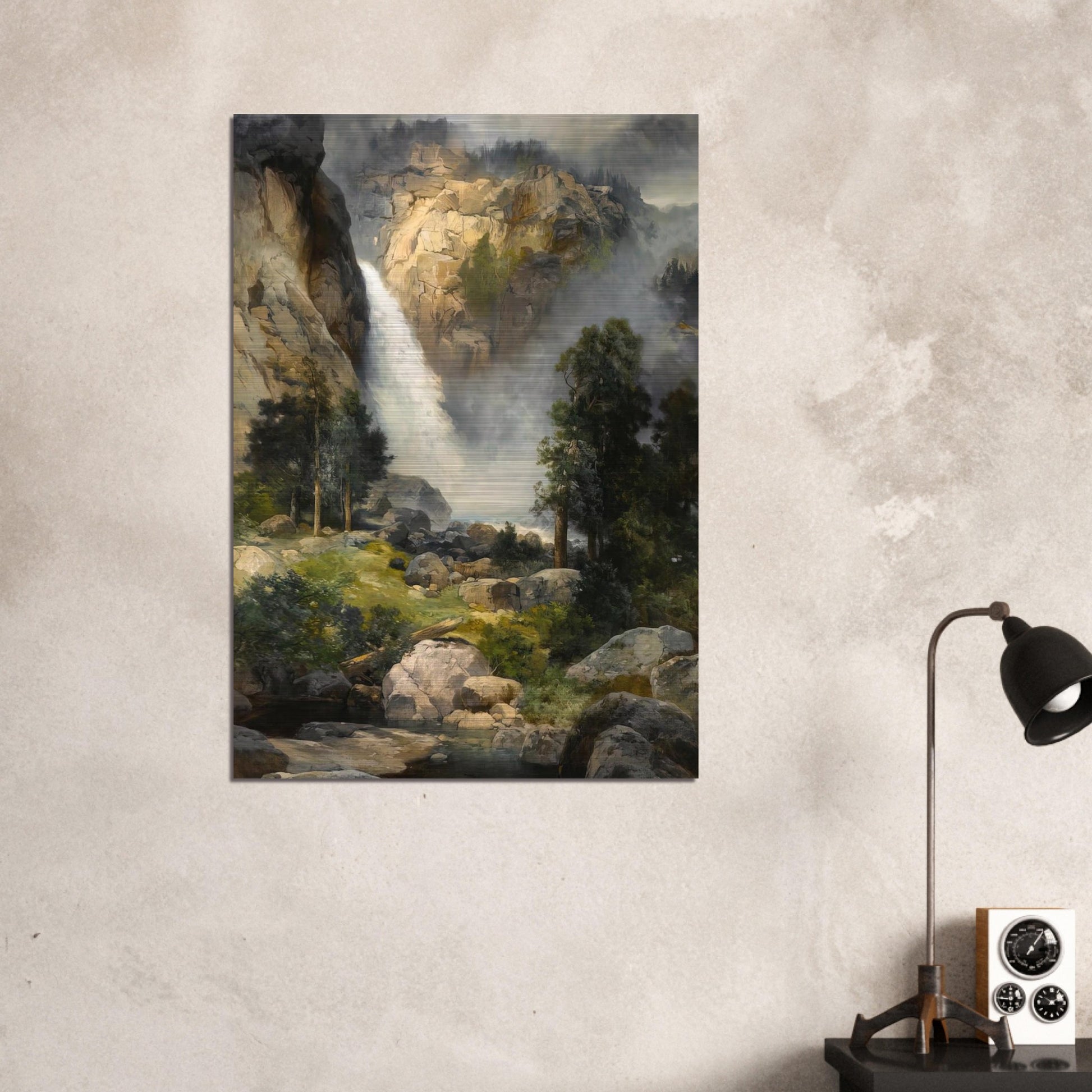 Cascade Falls, Yosemite - Thomas Moran Brushed Aluminum Print - 70x100 cm / 28x40 inches | Thomas Moran Aluminum Print | Thomas Moran Prints