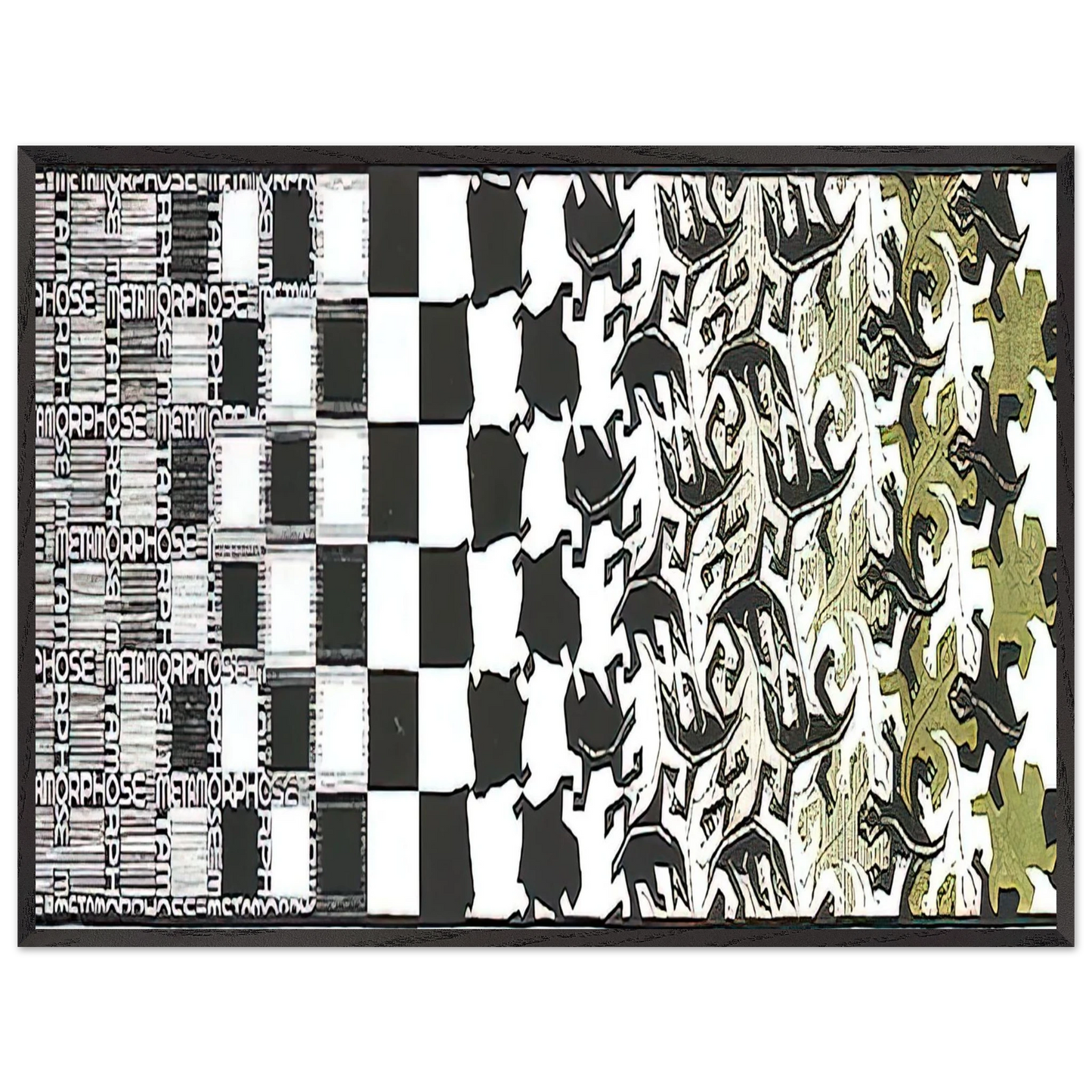 MC Escher - METAMORPHOSIS II EXCERPT 2 Wall Art - 30x40 cm / 12x16 inches - Premium Wooden Framed Poster With Fine Art Paper - Black frame