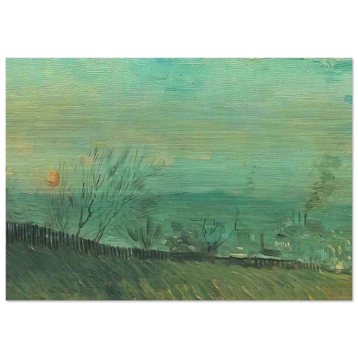 Factories Seen from a Hillside in Moonlight - Vincent van Gogh Brushed Aluminum Print - 70x100 cm / 28x40 inches | Vincent van Gogh Aluminum Print | Vincent van Gogh Prints