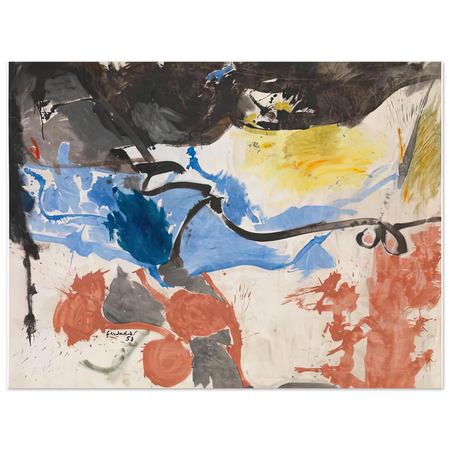 Helen Frankenthaler - Hotel Cro-Magnon, 1958- Wall Art - 30x40 cm / 12x16 inches - Premium Wooden Framed Poster With Fine Art Paper - Black frame