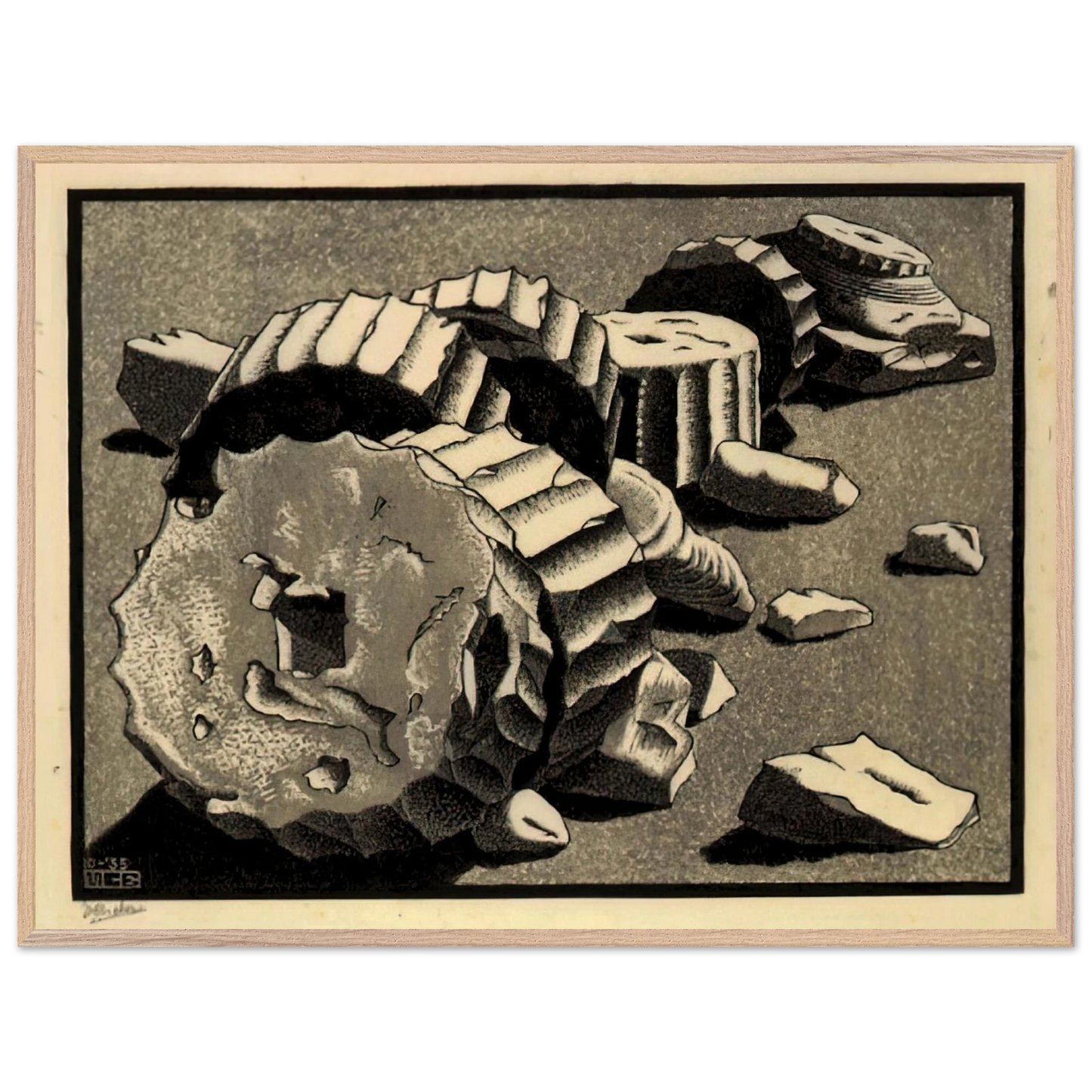 MC Escher - SELINUNTE SICILY OCTOBER 1935 1935 Wall Art - 60x80 cm / 24x32 inches - Premium Wooden Framed Poster With Fine Art Paper - White frame