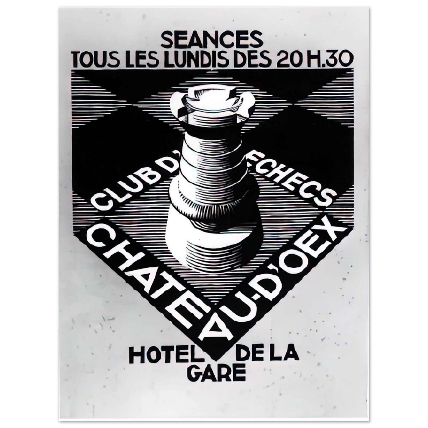 MC Escher - ADVERTISEMENT CHESS CLUB CHATEAU DOEX JULY 1936 1936 Wall Art - 30x40 cm / 12x16 inches - Premium Wooden Framed Poster With Fine Art Paper - Wood frame